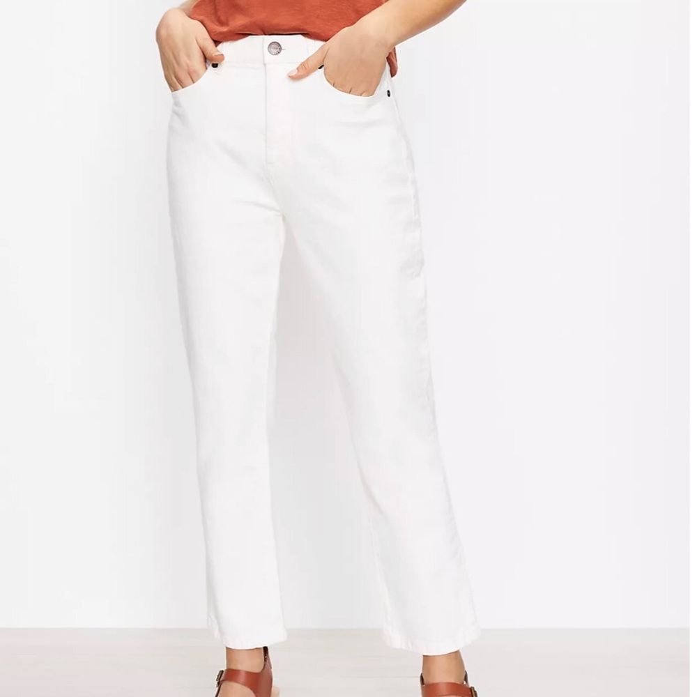 LOFT High Waist Straight Crop Jeans • Natural White (Ivory)